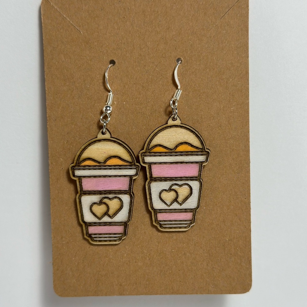 Cute Coffee Cup Earrings with Heart Accents